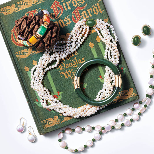 4mm Pearl 6-Strand Twist & Green Nephrite Jade Necklace
