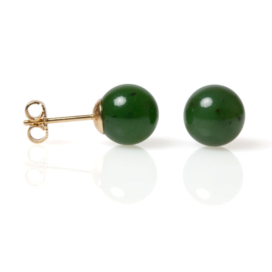 10mm Green Nephrite Jade Bead Earrings