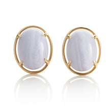 Gump's Signature Blue Lace Agate Cabochon & Gold Earrings