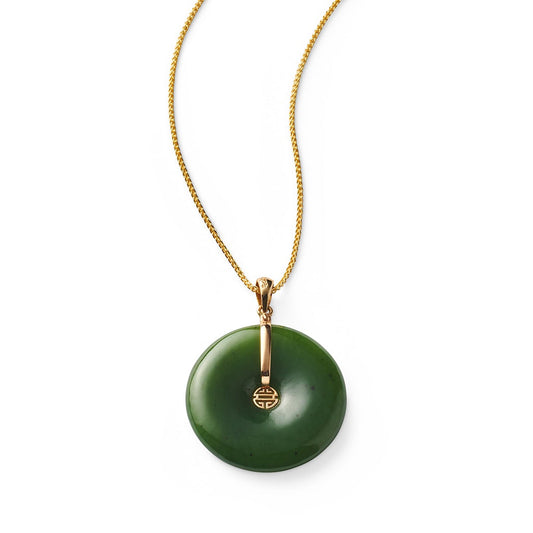 Gump's Signature Green Nephrite Jade Pi & Gold Shou Pendant