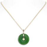 Green Nephrite Jade Pi & Gold Shou Pendant