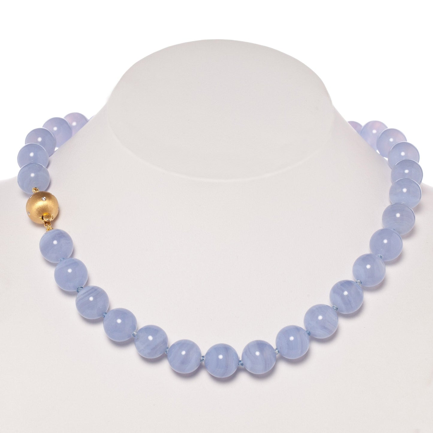 12mm Blue Lace Agate & Gold Necklace