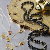 Black Jade & Gold Station Rope Necklace