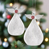 Glass Angel with Red Heart Ornaments, Set of 2