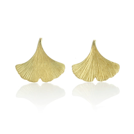 Gudrun Langner Brushed Gold Ginkgo Leaf Stud Earrings