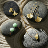 Brushed Gold Ginkgo Leaf Stud Earrings