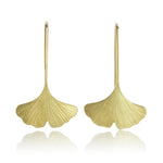 Gudrun Langner Brushed Gold Ginkgo Leaf Drop Earrings