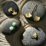 Brushed Gold Ginkgo Leaf Drop Earrings
