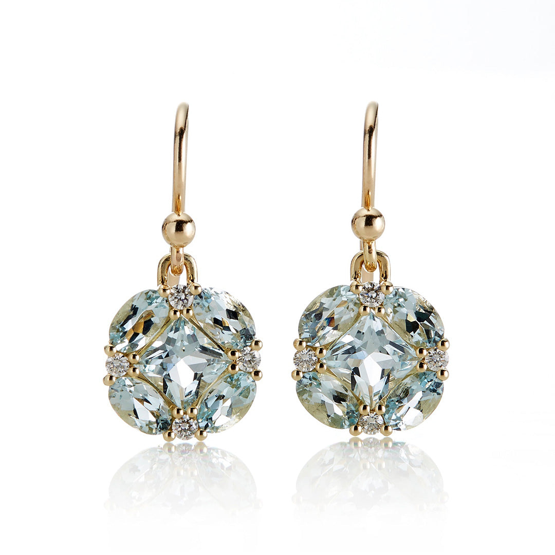 Gump's Signature Quadrille Drop Earrings in Aquamarine & Diamonds