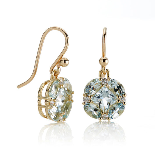 Quadrille Drop Earrings in Aquamarine & Diamonds