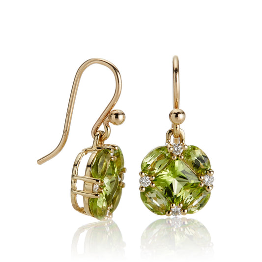 Quadrille Drop Earrings in Peridot & Diamonds