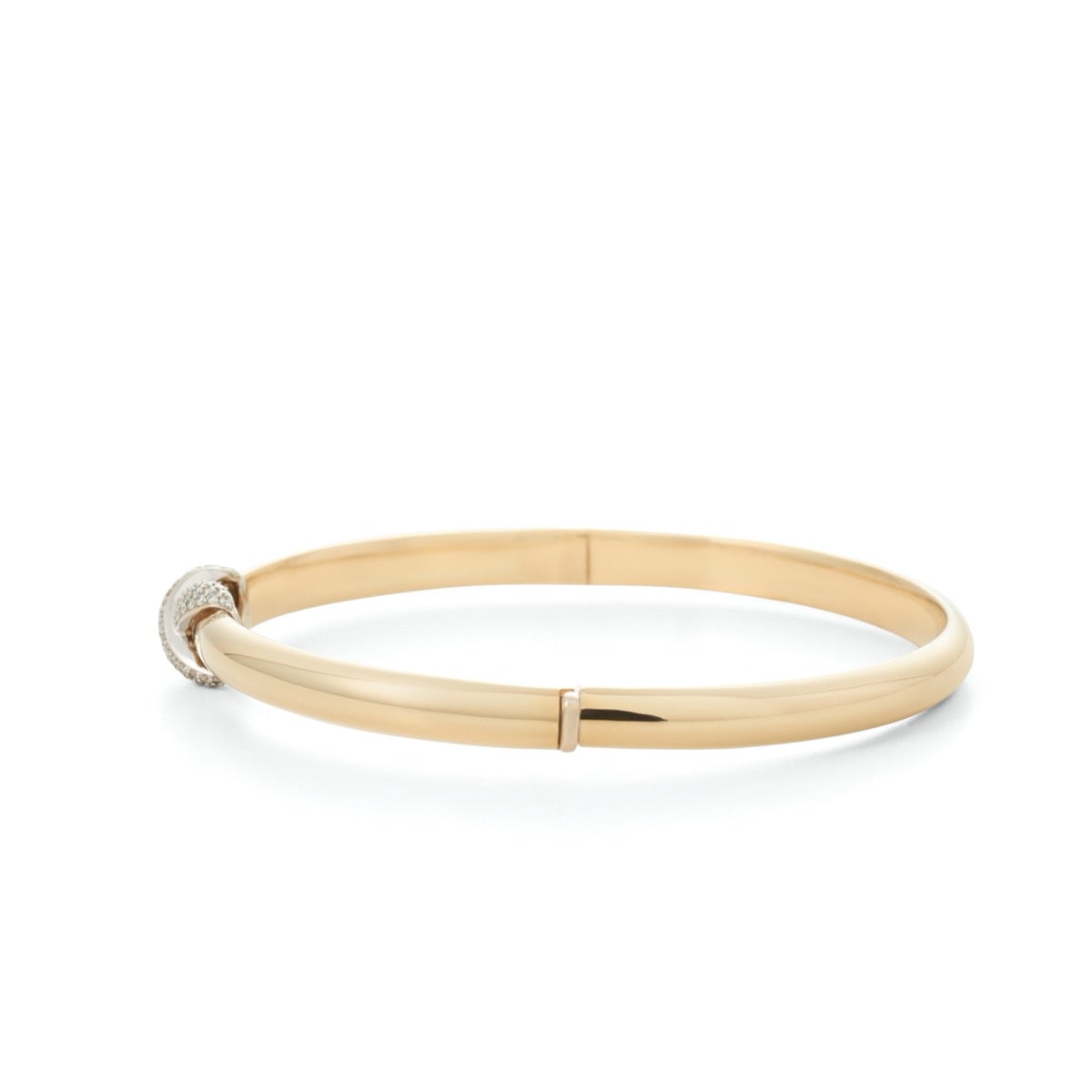 Diamond Crossed Gold Hinged Bangle