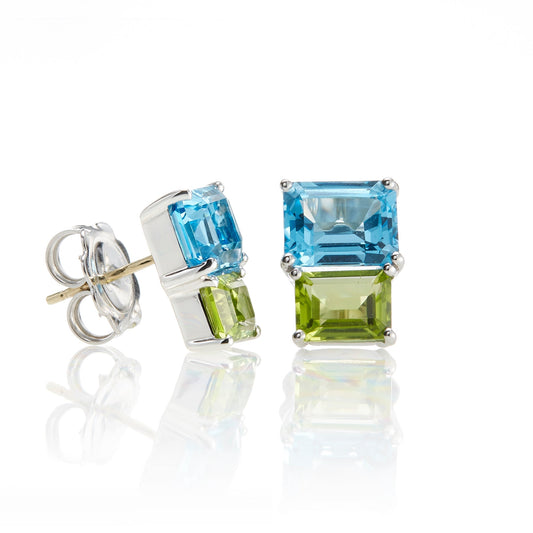 Swiss Blue Topaz & Peridot Stacked Earrings