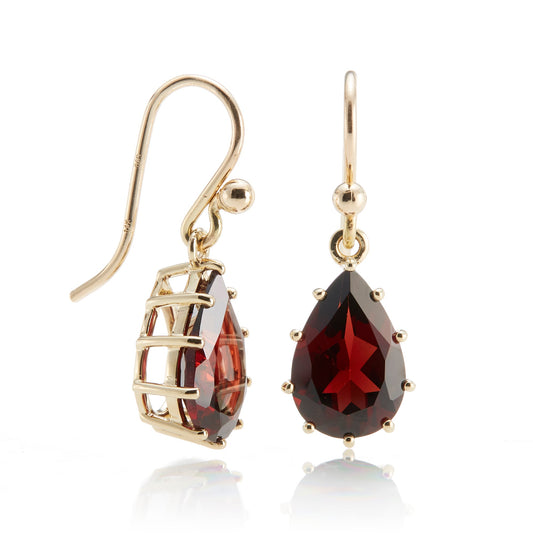 Faceted Garnet Teardrop & Gold Earrings