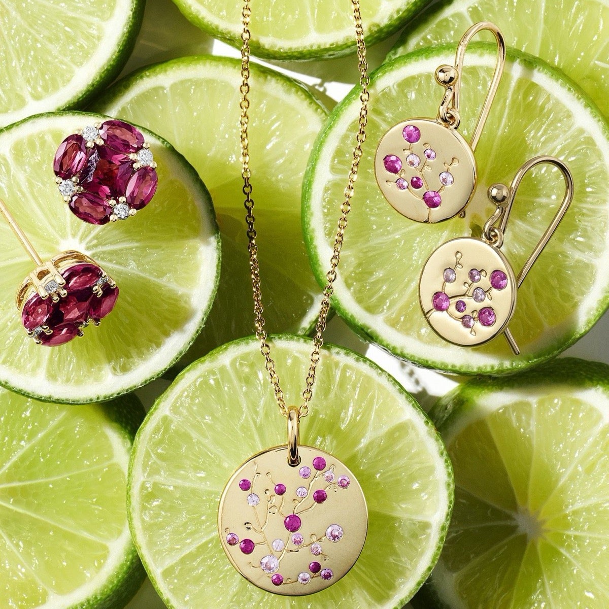 Pink Sapphire Cherry Blossom Pendant Necklace