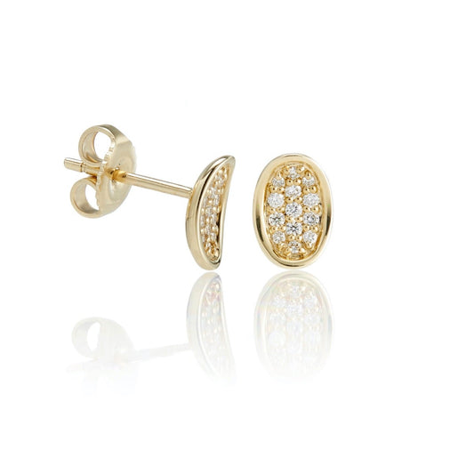 Pavé Diamond Concave Oval Earrings