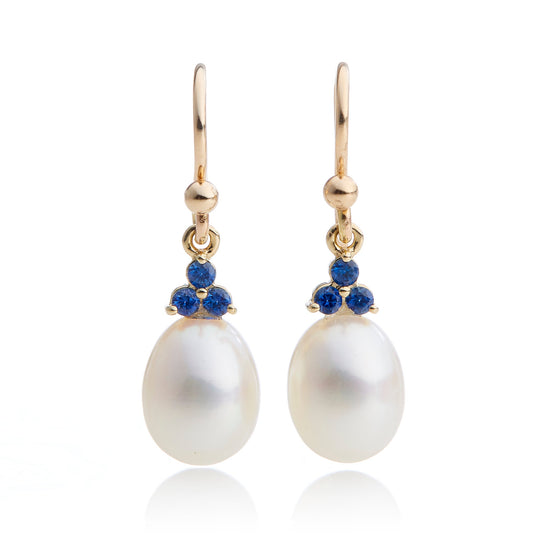 Gump's Signature Madison Drop Earrings in Pearls & Sapphires