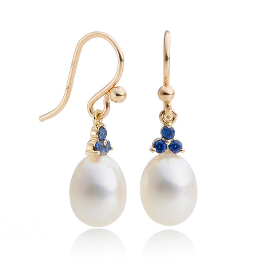 Madison Drop Earrings in Pearls & Sapphires