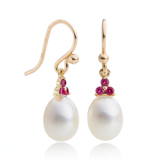 Madison Drop Earrings in Pearls & Rubies