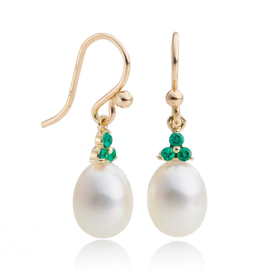 Madison Drop Earrings in Pearls & Emeralds