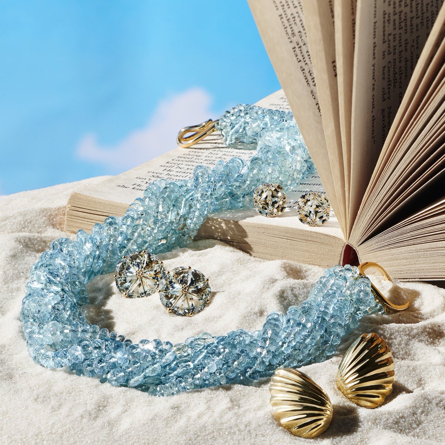 Pinwheel Earrings in Aquamarine & Diamonds