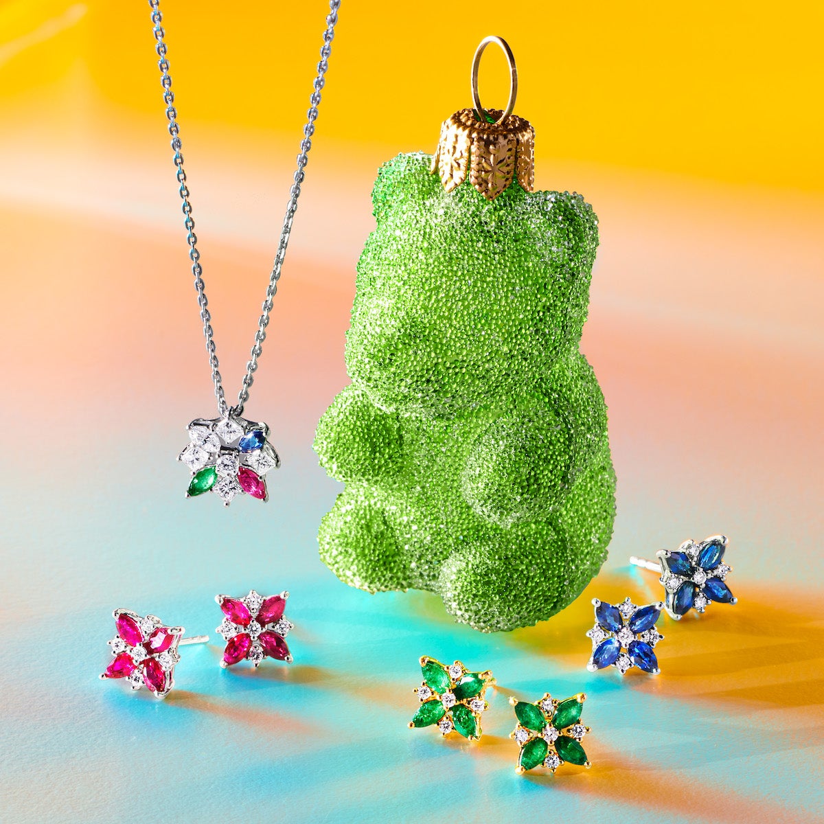 Frosted Gummy Bear Ornaments, Set of 5