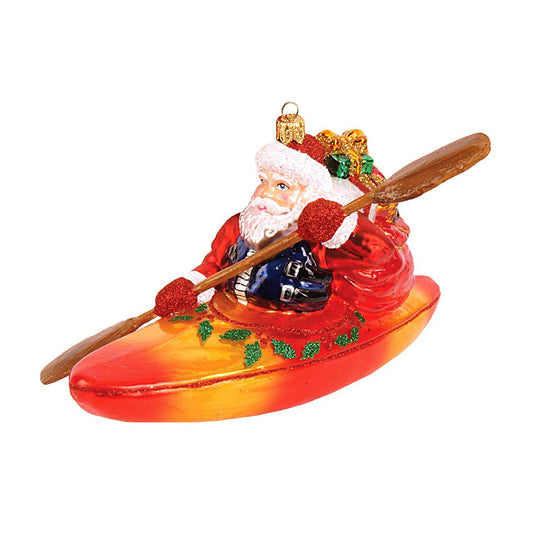 Santa In Kayak Ornament