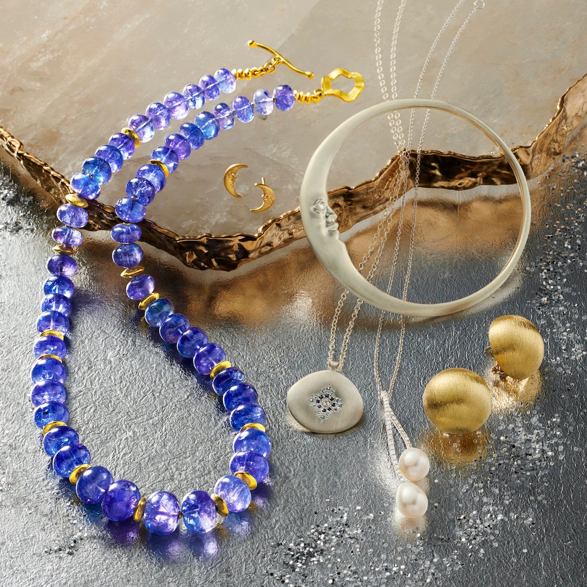Starlight Aquamarine & Sapphire Pendant