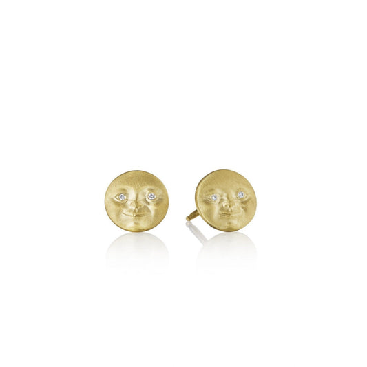 Anthony Lent Small Moonface Earrings with Diamonds