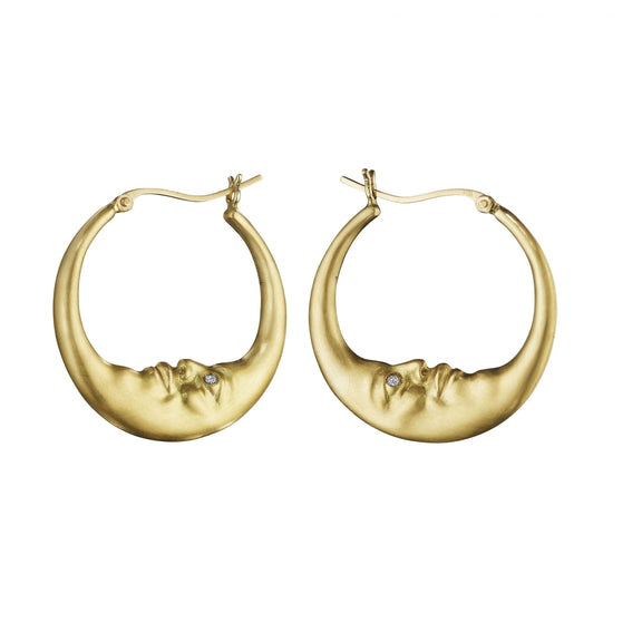 Anthony Lent Small Crescent Moonface Hoop Earrings