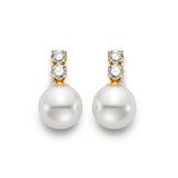 White Pearl & Stacked Diamond Earrings