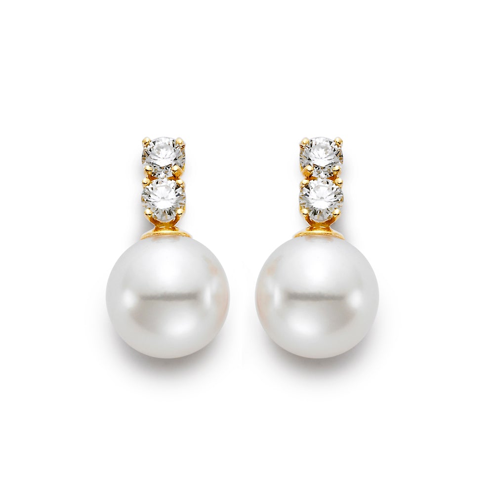 Mastoloni White Pearl & Stacked Diamond Earrings