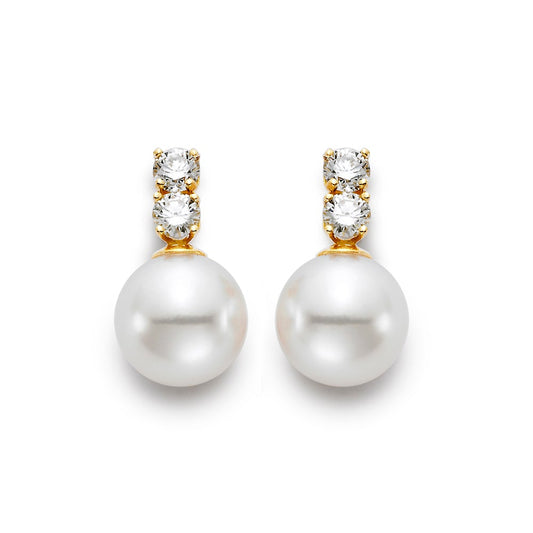 Mastoloni White Pearl & Stacked Diamond Earrings