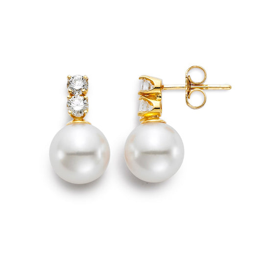 White Pearl & Stacked Diamond Earrings
