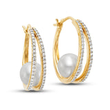 Pearl & Pavé Diamond Hoop Earrings