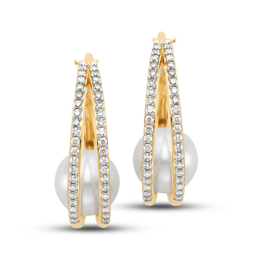 Pearl & Pavé Diamond Hoop Earrings