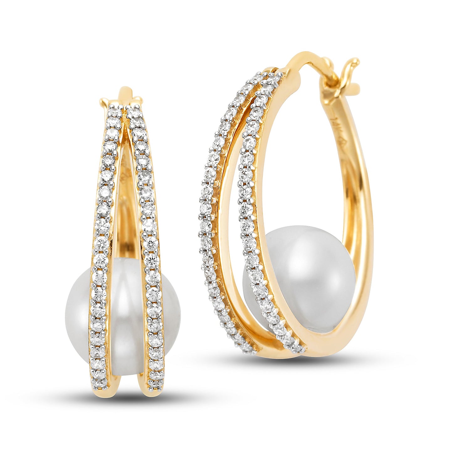 Pearl & Pavé Diamond Hoop Earrings