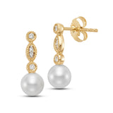 Millegrain Pearl & Diamond Earrings