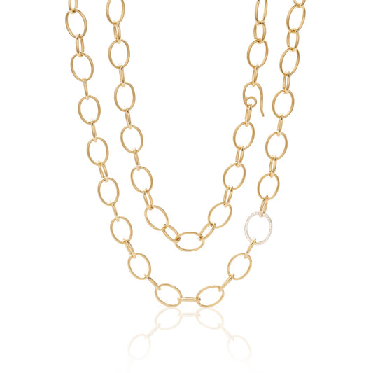 Gold & Diamond Oval Link Long Necklace