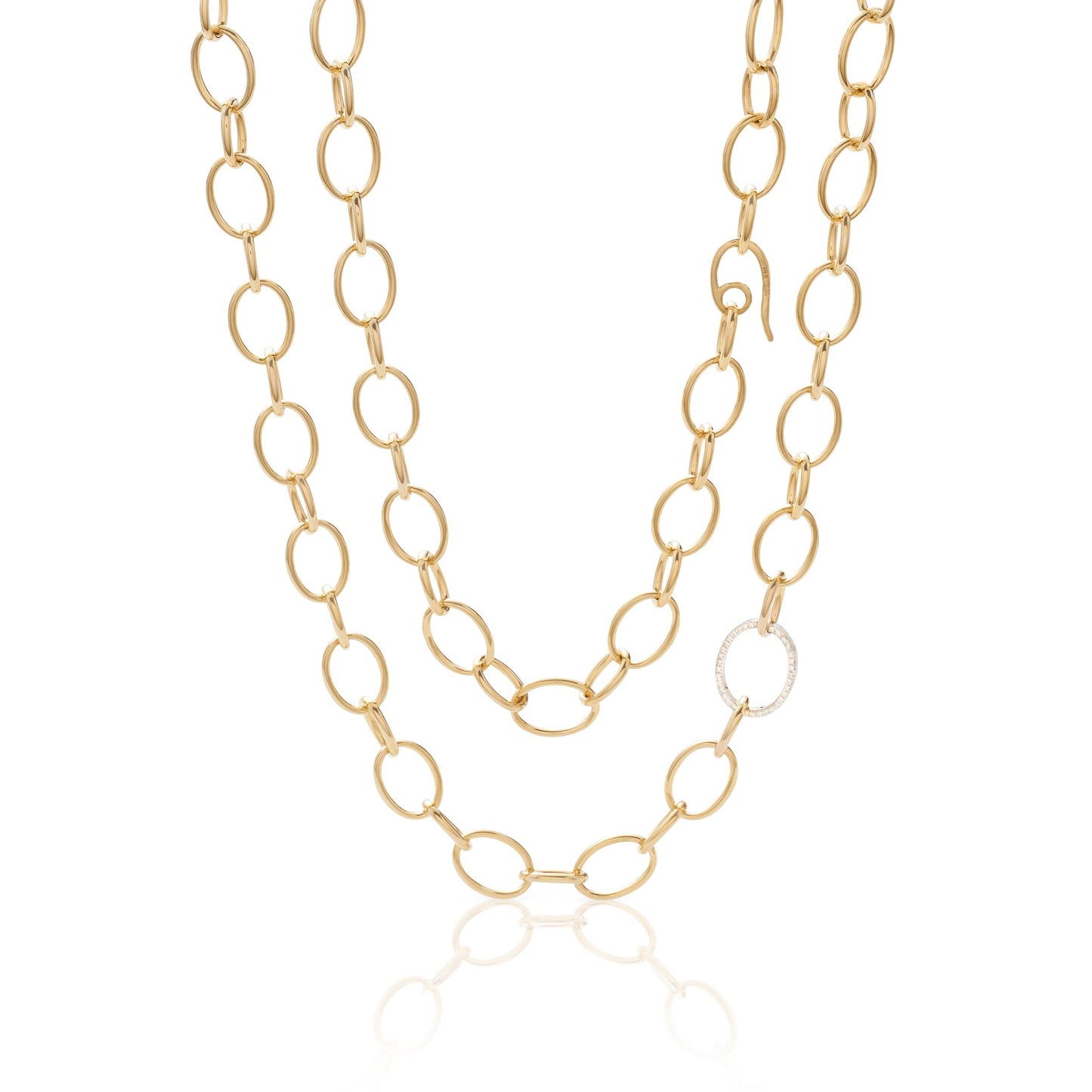 Gold & Diamond Oval Link Long Necklace