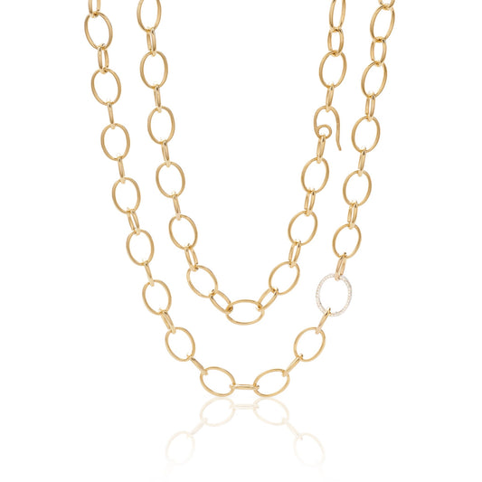 Gold & Diamond Oval Link Long Necklace
