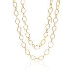 Gold & Diamond Oval Link Long Necklace
