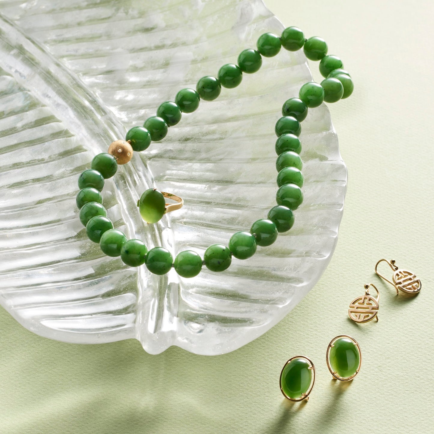Peninsula Earrings in Green Nephrite Jade