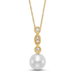 White Pearl & Diamond Millegrain Pendant Necklace