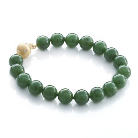 Gump's Signature 10MM Green Nephrite Jade & Gold Bracelet