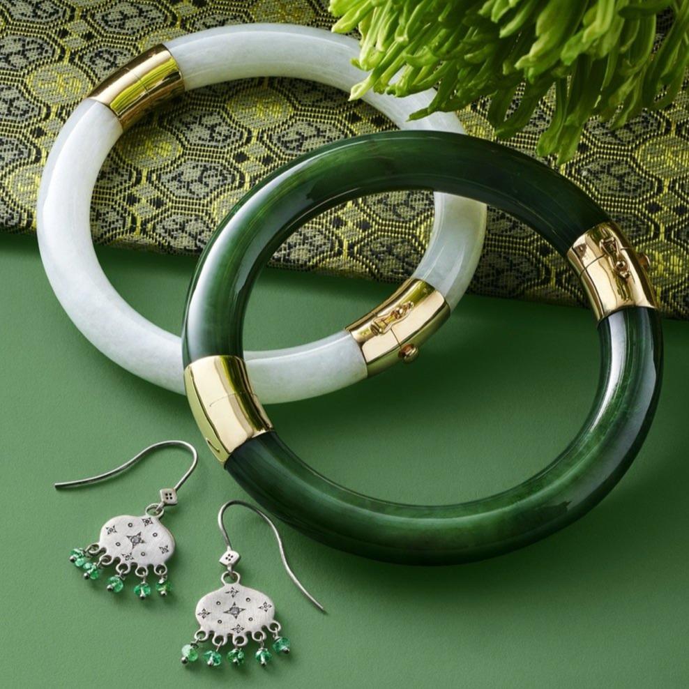 Emerald & Diamond New Moon Earrings