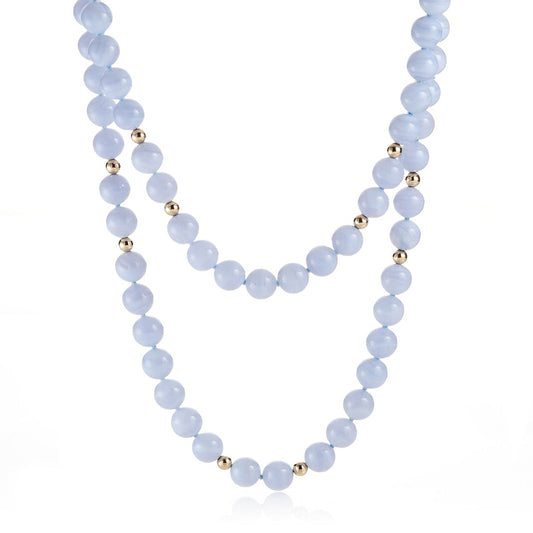 Blue Lace Agate & Gold Bead Necklace