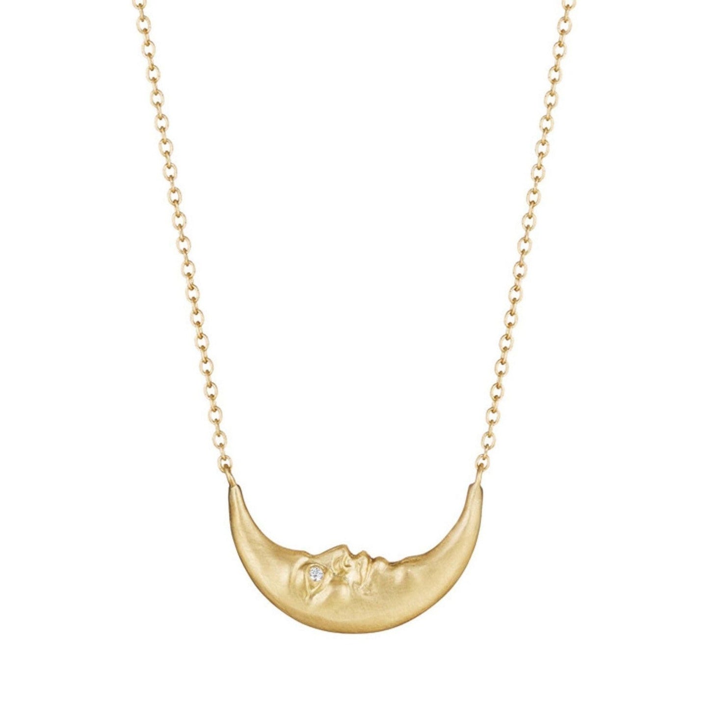 Anthony Lent Crescent Moonface Necklace with Diamond Eyes