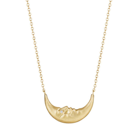 Anthony Lent Crescent Moonface Necklace with Diamond Eyes