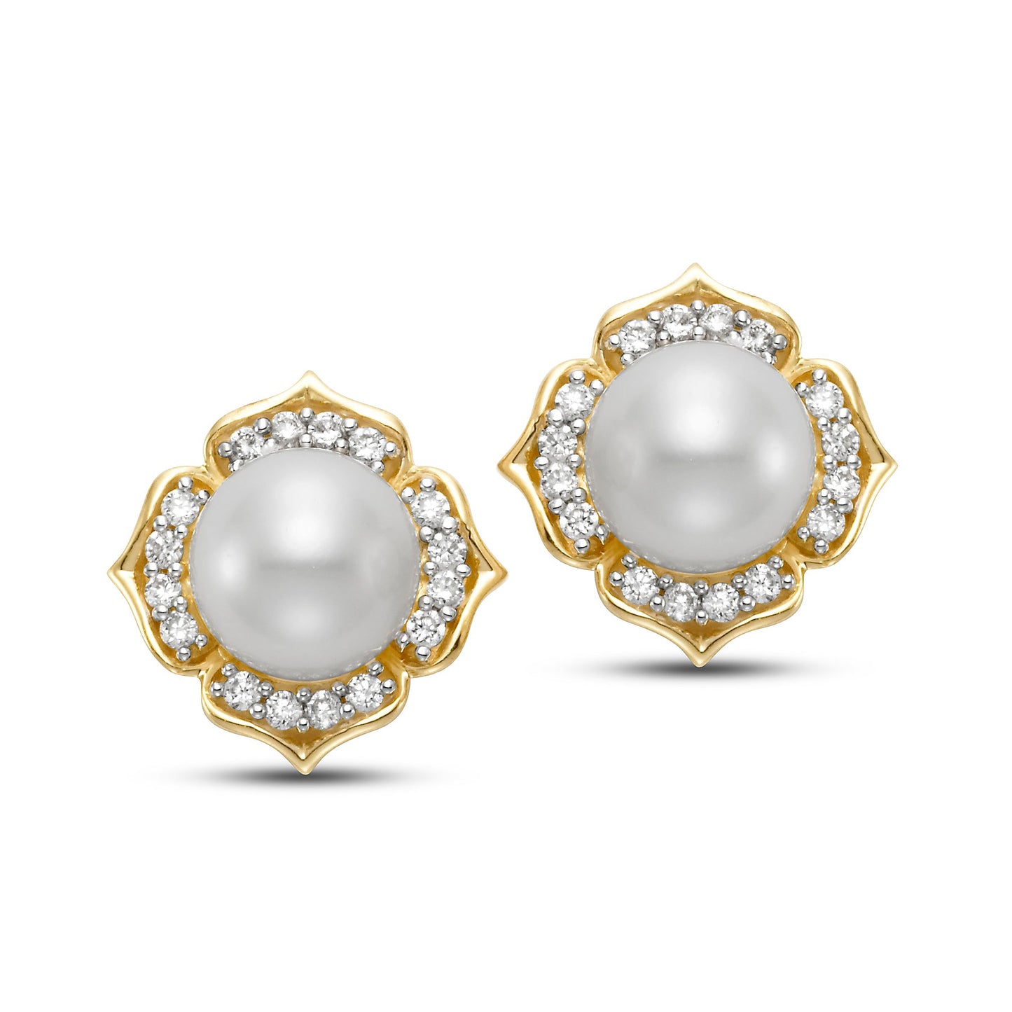 White Pearl & Diamond Blossom Earrings